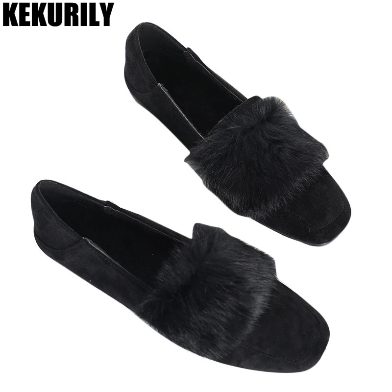Rabbit fur Flats Loafers Warm Plush Winter Shoes Women Suede Slip on Slides Plus Size Casual Square toe shoes black red pink
Rabbit fur Flats Loafers Warm Plush Winter Shoes Women Suede Slip on Slides Plus Size Casual Square toe shoes black red pink