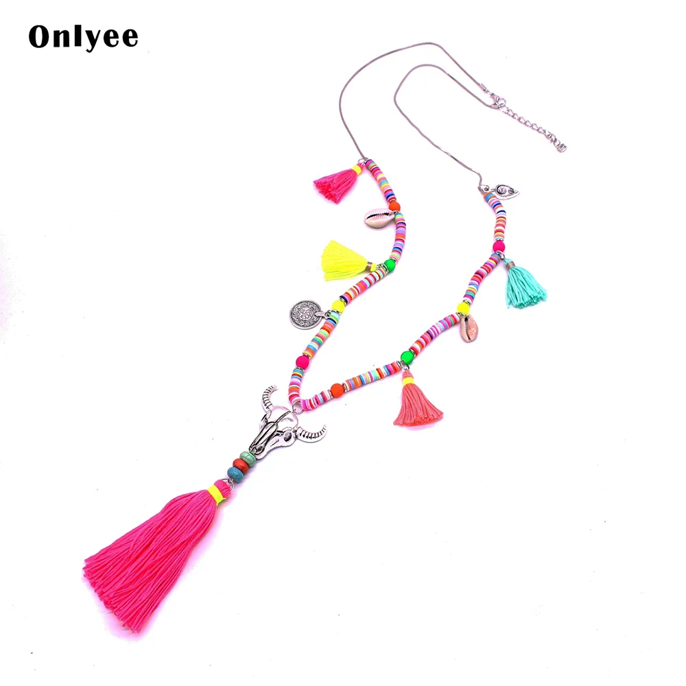Onlyee Bohemian style necklace handmade beaded long necklace gorgeous color beads tassels and cow head ladies necklace jewelry
Onlyee Bohemian style necklace handmade beaded long necklace gorgeous color beads tassels and cow head ladies necklace jewelry