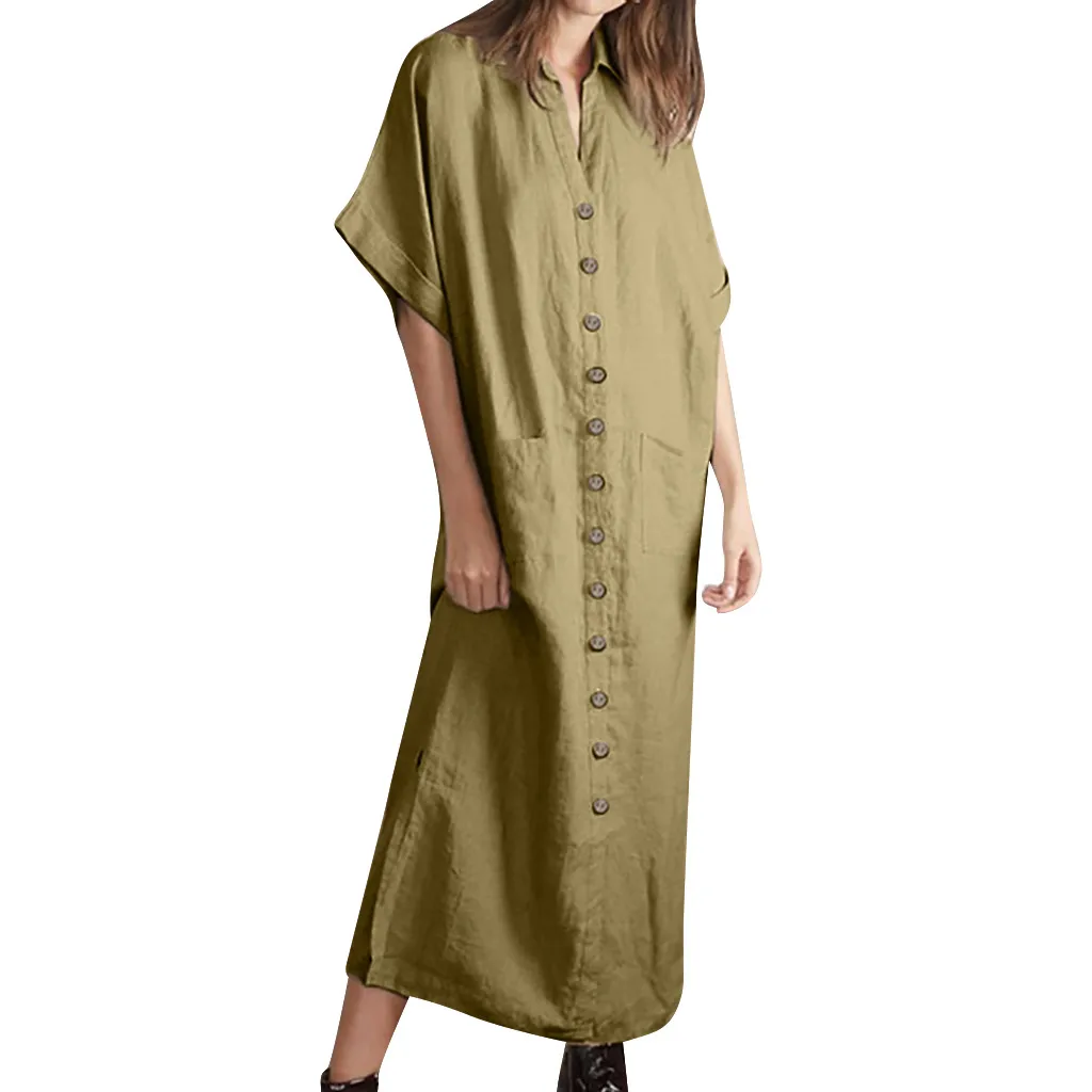 Womens summer pregnant dress Short Sleeve Linen Dress Loose With Pocket Buttoned Party Sundress Button Dresses #811
Womens summer pregnant dress Short Sleeve Linen Dress Loose With Pocket Buttoned Party Sundress Button Dresses #811