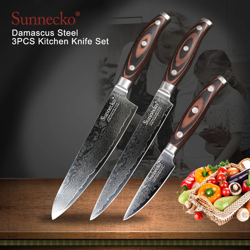 SUNNECKO 3PCS Kitchen Slicer Chef Paring Knife Set Japanese Damascus VG10 Steel Razor Sharp Cutting Tools Pakka Wood Handle Gift
SUNNECKO 3PCS Kitchen Slicer Chef Paring Knife Set Japanese Damascus VG10 Steel Razor Sharp Cutting Tools Pakka Wood Handle Gift