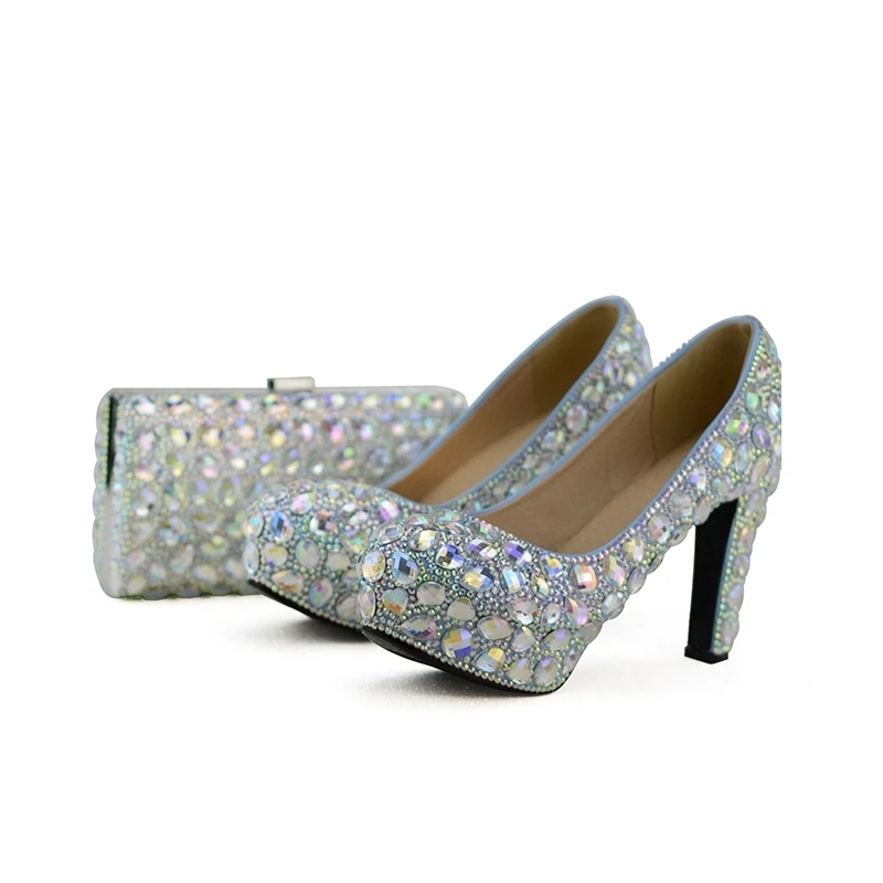 Sparkling AB Crystal Wedding Shoes 12cm Chunky Heel Woman Platform Shoes with Matching Purse Cinderella Prom Pumps Plus Size
Sparkling AB Crystal Wedding Shoes 12cm Chunky Heel Woman Platform Shoes with Matching Purse Cinderella Prom Pumps Plus Size
