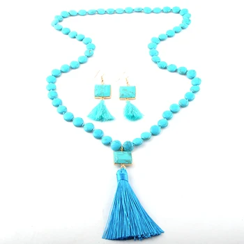 Fashion Jewelry Set Blue Flat Stone Rosary Chain Stone Link Tassel Necklace Earring set
Fashion Jewelry Set Blue Flat Stone Rosary Chain Stone Link Tassel Necklace Earring set