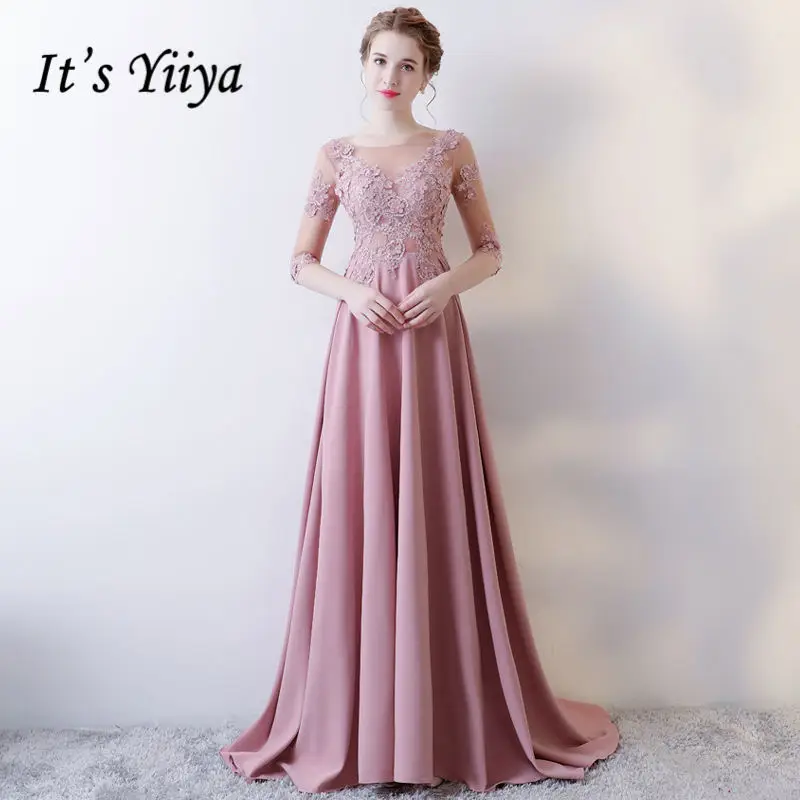 It's YiiYa Evening Dress 2019 O-neck Half Sleeve Beading Appliques Lace Up Dinner Gowns SB025 A-line robe de soiree
It's YiiYa Evening Dress 2019 O-neck Half Sleeve Beading Appliques Lace Up Dinner Gowns SB025 A-line robe de soiree
