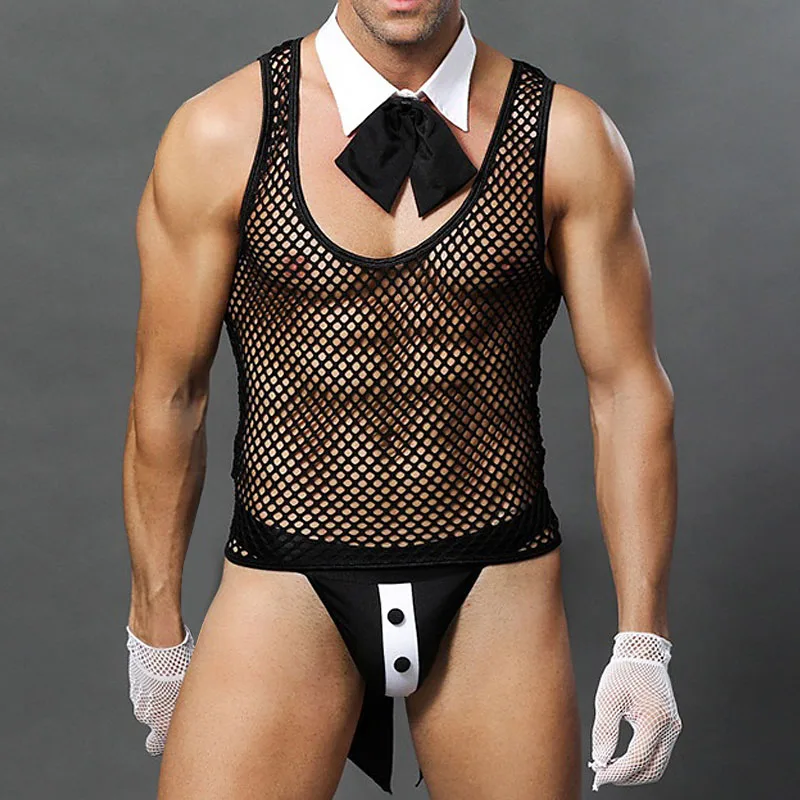 Mens Sexy Lingerie Tuxedo Mesh Tank tops suit Sexy Exotic Men Costume Uniform Waiter Carnival Festival Halloween Stage Wear
Mens Sexy Lingerie Tuxedo Mesh Tank tops suit Sexy Exotic Men Costume Uniform Waiter Carnival Festival Halloween Stage Wear