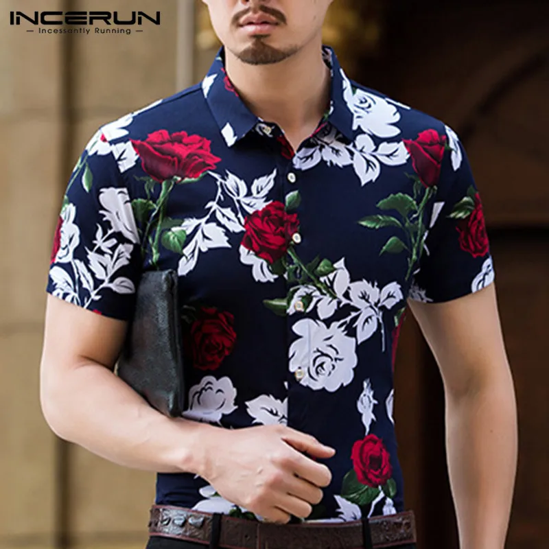 

INCERUN Summer Men's Short-sleeved Middle-aged Printing Lapel Flower Shirt High-end Business Gentleman Thin 2019 New Camisas 5XL