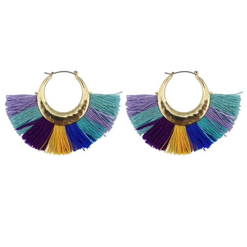 ZWPON 2020 Gold Fan Fringed Tassel Hoop Earrings for Women Big Fashion Jewelry Wholesale | Украшения и аксессуары