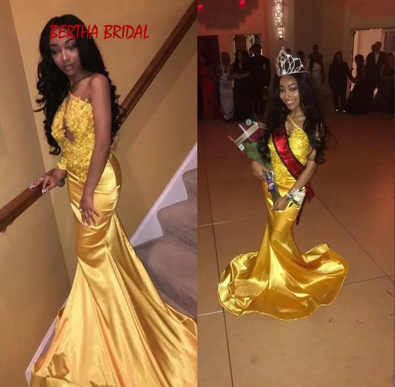 Awesome Yellow Prom Dresses Mermaid One Shoulder Embroidery Celebrity Red Carpet African Dress | Свадьбы и торжества