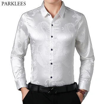 Mens Long Sleeve Satin Luxury Dragon Jacquard Silk Dress Shirt Party Prom Button Down Shirts Slim Fit Casual Chemise Homme White
Mens Long Sleeve Satin Luxury Dragon Jacquard Silk Dress Shirt Party Prom Button Down Shirts Slim Fit Casual Chemise Homme White