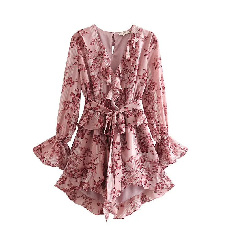 women v neck floral print agaric lace sashes conjoined wide leg pants fashion ladies long sleeve ruffles jumpsuits rompers P360
women v neck floral print agaric lace sashes conjoined wide leg pants fashion ladies long sleeve ruffles jumpsuits rompers P360