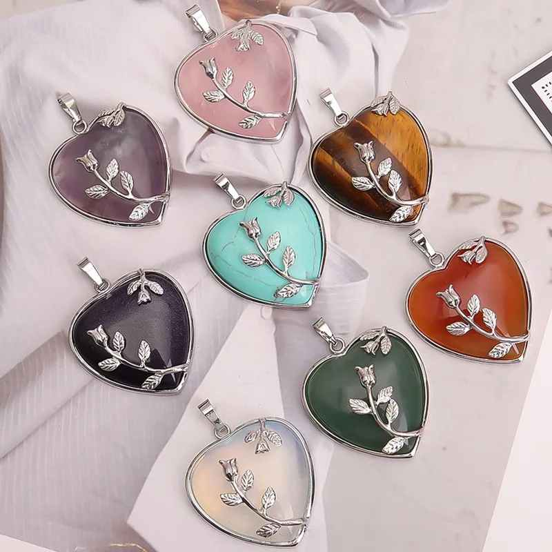Vintage Heart Silver Rose Flower Natural Quartz Gem Stone Pendant For Chain Necklace DIY Making
Vintage Heart Silver Rose Flower Natural Quartz Gem Stone Pendant For Chain Necklace DIY Making