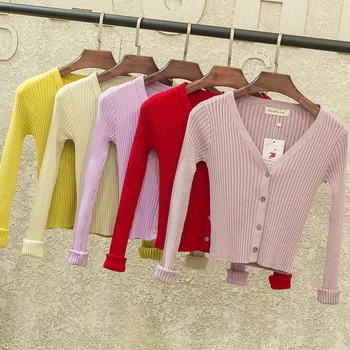 2018 spring New women's Korean autumn sweater sexy tight cardigan Women Slim waist V-neck short paragraph cardigan coat
2018 spring New women's Korean autumn sweater sexy tight cardigan Women Slim waist V-neck short paragraph cardigan coat