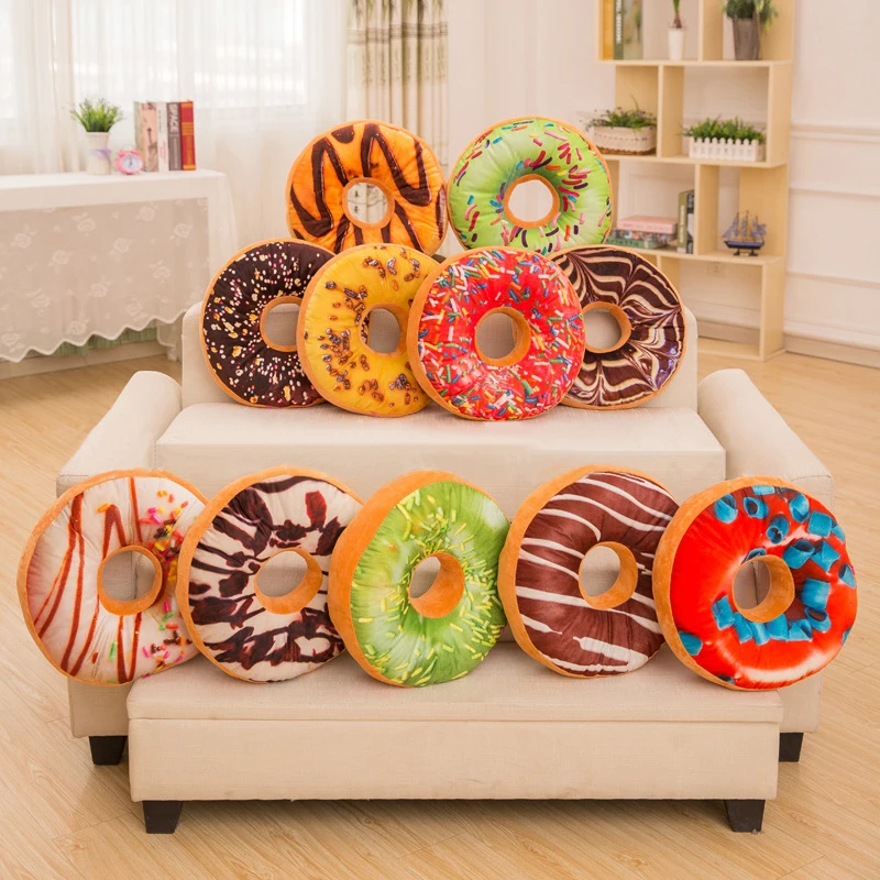 

Sofa Decorative Cushions Soft Plush Pillow Stuffed Seat Pad Sweet Donut Foods Cushion Case Toys