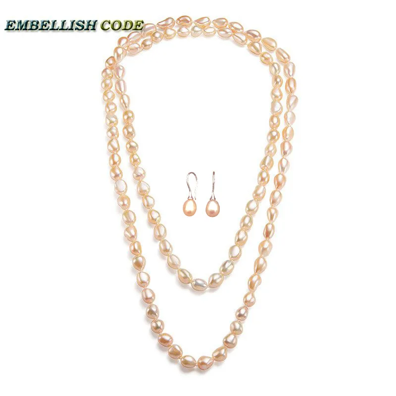 Sweater chain sheen semi baroque long necklace triple 120cm hook dangle earring set freshwater pearls pink peach orange color
Sweater chain sheen semi baroque long necklace triple 120cm hook dangle earring set freshwater pearls pink peach orange color