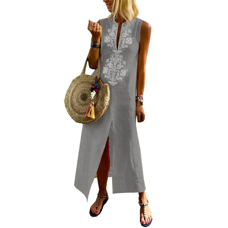 Brand Quality V-neck Loose Open Fork Sleeveless Print Cotton Linen Dress Yellow Bohemian Sexy Fashion Women's Loose Long Dresses
Brand Quality V-neck Loose Open Fork Sleeveless Print Cotton Linen Dress Yellow Bohemian Sexy Fashion Women's Loose Long Dresses
