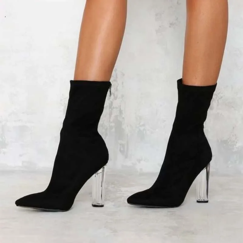 2019 Spring Women Boots Pointed Toe Yarn Elastic Ankle Boots Thick Heel High Heels Shoes Female Transparent Heel Boots Black
2019 Spring Women Boots Pointed Toe Yarn Elastic Ankle Boots Thick Heel High Heels Shoes Female Transparent Heel Boots Black