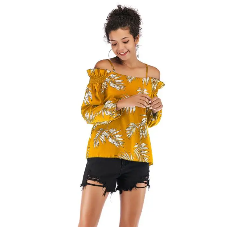 spring summer Women's tops full sleeve leaves printing off-the-shoulder spaghetti strapt Blouses chiffon Shirts H032
spring summer Women's tops full sleeve leaves printing off-the-shoulder spaghetti strapt Blouses chiffon Shirts H032