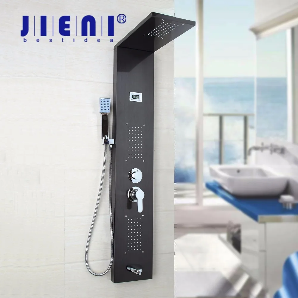 Nickel Brush Shower Column Wall Mount One Handle Hand shower Tub Spout Massage System High-grade Bathroom Dark gray Shower Panel
Nickel Brush Shower Column Wall Mount One Handle Hand shower Tub Spout Massage System High-grade Bathroom Dark gray Shower Panel