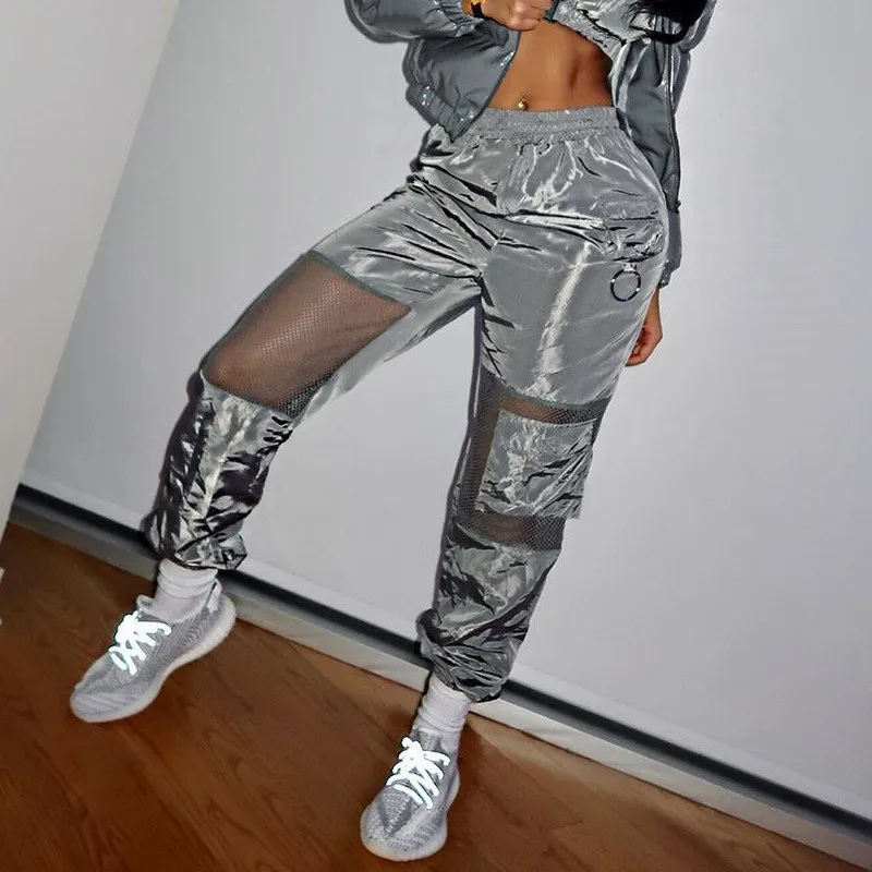 Fashion Mesh Patchwork High Waist Harem Pants Solid Women Sweatpants Loose Reflective Trousers Hip Hop Jogger Baggy Pants
Fashion Mesh Patchwork High Waist Harem Pants Solid Women Sweatpants Loose Reflective Trousers Hip Hop Jogger Baggy Pants