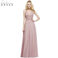 Babyonline Sexy V Neck Lace Appliques Long Pink Evening Dresses 2018 Pearls Backless Party Dresses Formal Dress robe de soiree image