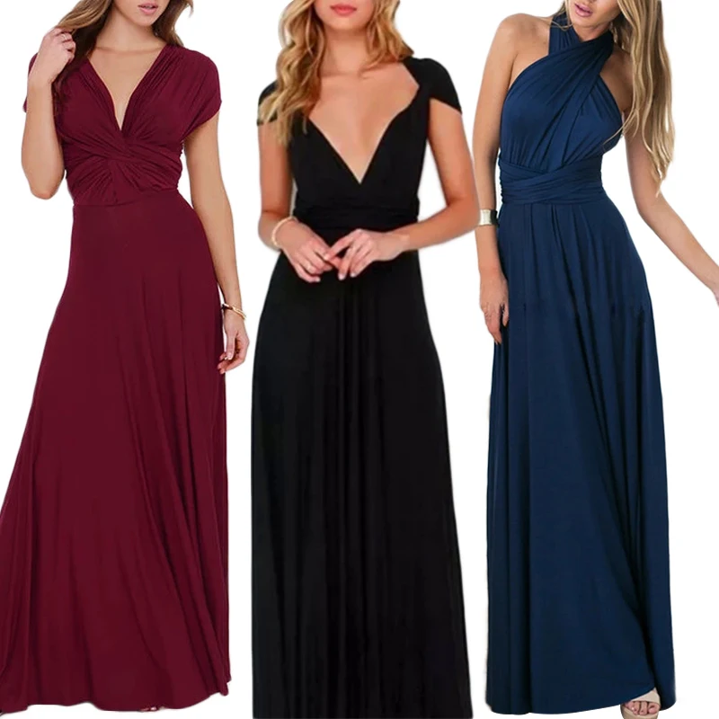 

RAISEVERN Sexy Women Multiway Wrap Convertible Boho Maxi Club Dress Bandage Long Dress Party Bridesmaid Infinity Robe vestido