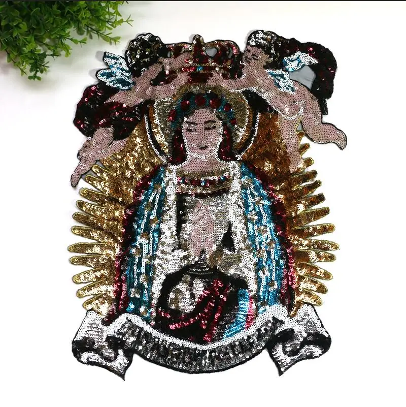 

Embroidery Fairy Virgin Mary Baby Angel Wings Applique paillette fabric Patch Embellishment for Clothes t-Shirt diy decoration