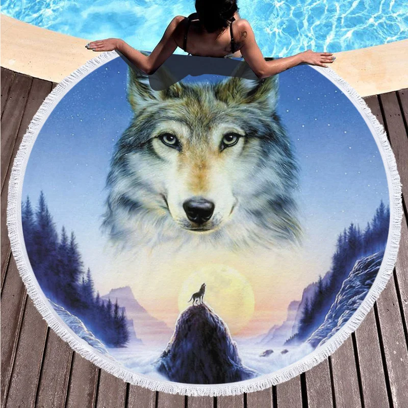 Wolf Printed Round Beach Towels Microfiber Made Sea Life Style Beach Towel with Tassle Around Picnic Mat blue Yoga Mat
Wolf Printed Round Beach Towels Microfiber Made Sea Life Style Beach Towel with Tassle Around Picnic Mat blue Yoga Mat