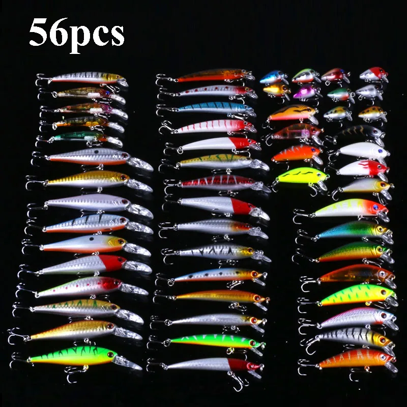 56pcs/pack Mixed Fishing Lure Bait Set Wobbler Crankbaits Swimbait Minnow Hard Baits Spiners Carp Artificial Fishing Tackle
56pcs/pack Mixed Fishing Lure Bait Set Wobbler Crankbaits Swimbait Minnow Hard Baits Spiners Carp Artificial Fishing Tackle