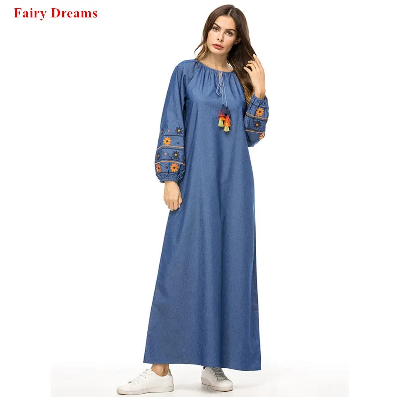 Длинное мусульманское платье одежда из Дубая для женщин вышивка свободные