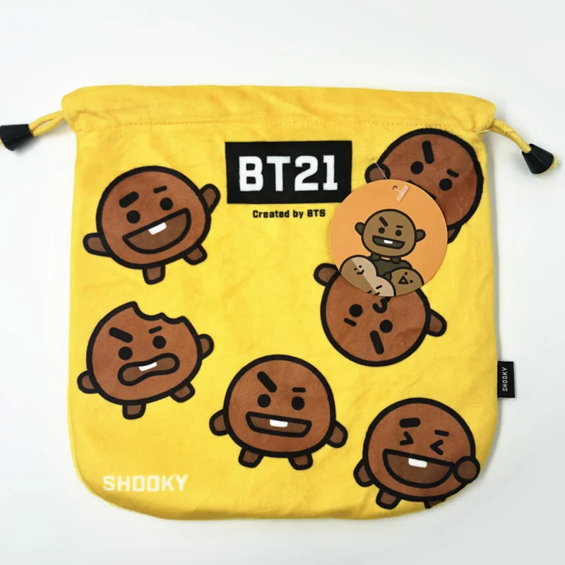 

1 Pc 2019 new cute BTS Bangtan Boys BT21 Cartoon pattern Plush storage Bag Drawstring pocket change bag Coin bag plush toys