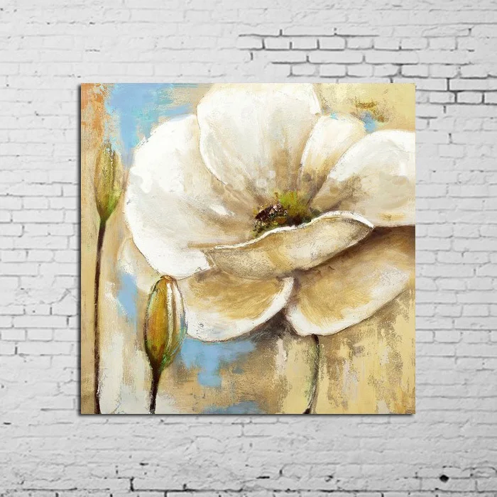 High Quality Whole White Flower Oil From China 100 Hand Painted Abstract Wall Pictures For Living Room White Flowers Oil Painting On Canvas