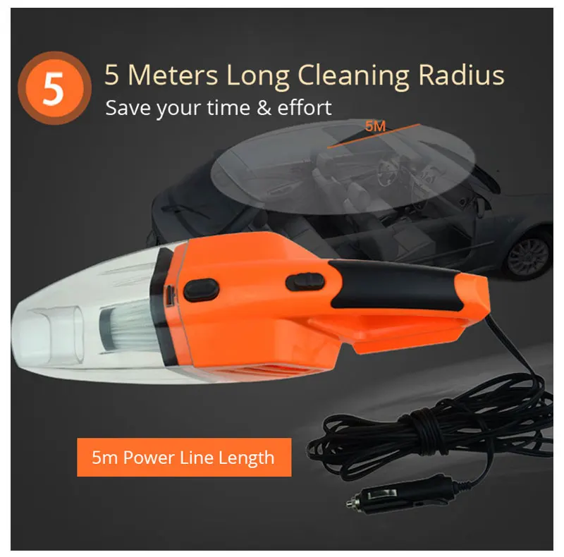 Car Vacuum Cleaner 12V 120W Portable Handheld Universal Dual Use 5m Cable LED Light Multi Dust Collector Strong Auto Accessories (13)
