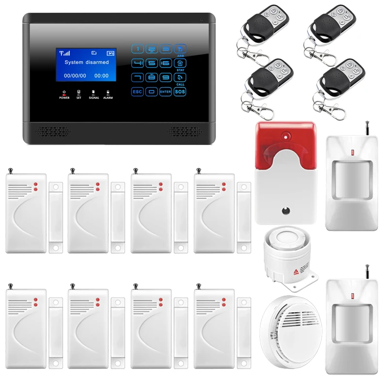 Wireless& Wired GSM SMS Home House Security Inturder Alarm System Fire Alarm with wired Flash Siren for Home Protection P572