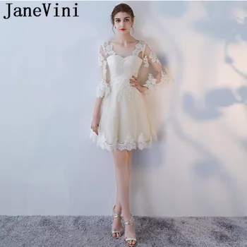 JaneVini Elegant Champagne Short Bridesmaid Dresses with Sleeves 2018 A-Line Lace Appliques Backless Girls Homecoming Prom Gowns
JaneVini Elegant Champagne Short Bridesmaid Dresses with Sleeves 2018 A-Line Lace Appliques Backless Girls Homecoming Prom Gowns