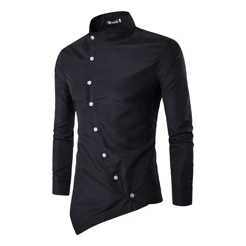 2018 Spring And Autumn Brand Men'S Wear Irregular Asymmetrical Small Stand Collar Shirt Man'S Solid Color Long Sleeved Shirt
2018 Spring And Autumn Brand Men'S Wear Irregular Asymmetrical Small Stand Collar Shirt Man'S Solid Color Long Sleeved Shirt