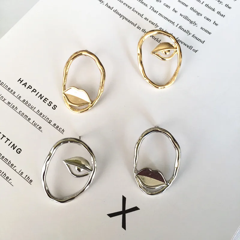 Vintage Silver Gold Hollow Circle Asymmetry Eye Lip Stud Earrings Women Accessories Kpop Earrings Fashion Jewelry 2019
Vintage Silver Gold Hollow Circle Asymmetry Eye Lip Stud Earrings Women Accessories Kpop Earrings Fashion Jewelry 2019