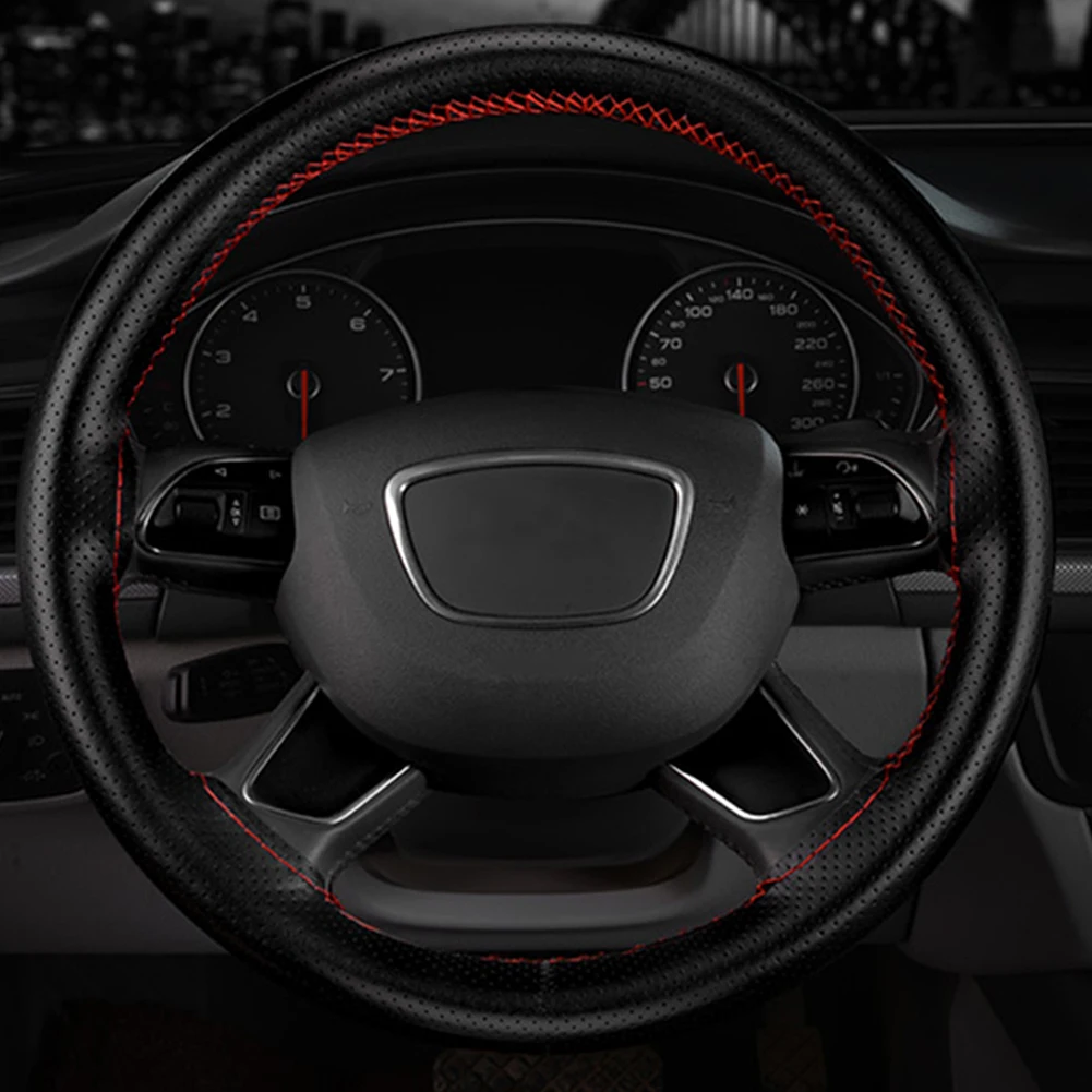Vogue Auto Car Steering Wheel Black Leather Cover with Needles Red Thread Car Interior Stying Interior Accessories Truck Cover
Vogue Auto Car Steering Wheel Black Leather Cover with Needles Red Thread Car Interior Stying Interior Accessories Truck Cover