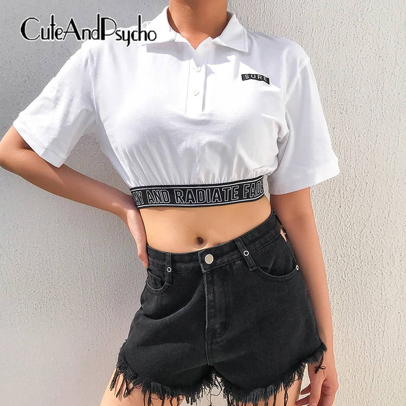 2019 Letter Print Sexy Women Summer TShirt Ribbon Patchwork Short Sleeve White Tee Shirt Turn-Down Collar Crop Top Cuteandpsycho
2019 Letter Print Sexy Women Summer TShirt Ribbon Patchwork Short Sleeve White Tee Shirt Turn-Down Collar Crop Top Cuteandpsycho