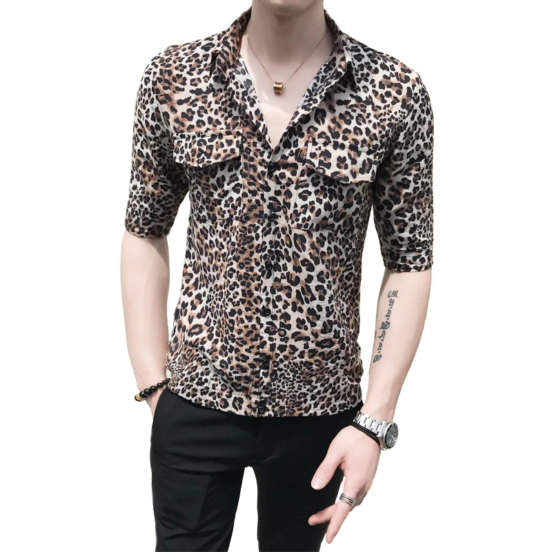 Leopard Printed Short Sleeve Men Shirts Double Pockets 2019 New Summer Fashion Brand Streetwear Tops Stretchy Slim Fit Shirt Man
Leopard Printed Short Sleeve Men Shirts Double Pockets 2019 New Summer Fashion Brand Streetwear Tops Stretchy Slim Fit Shirt Man
