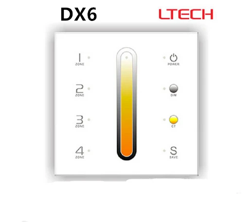 

LTECH DX6 Touch Led DMX Dimmer Controller AC100-240V 86 Glass Panel DMX512 + 2.4G RF 4-Zone Dimming Dimmer Free Shipping