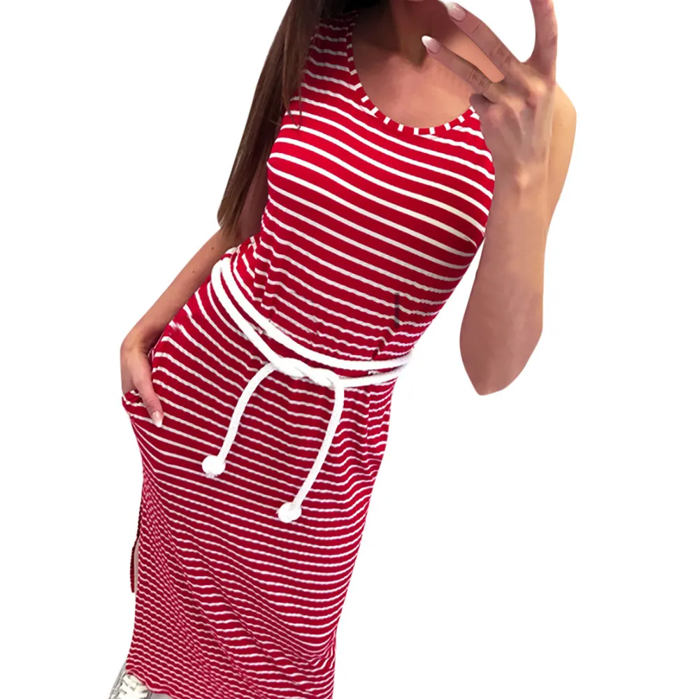 Fashion Womens Daily Striped Casual Straight O-Neck Split Belt Bandage Sleeveless Tank Dress Long Dress Drop Shipping
Fashion Womens Daily Striped Casual Straight O-Neck Split Belt Bandage Sleeveless Tank Dress Long Dress Drop Shipping