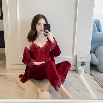 2018 NEW Velour Robe Sleepwear Sets Spring Womens 3 Pieces Strap Top Pants Suit Casual Pajamas Sexy Nightwear Kimono Bath Gown
2018 NEW Velour Robe Sleepwear Sets Spring Womens 3 Pieces Strap Top Pants Suit Casual Pajamas Sexy Nightwear Kimono Bath Gown