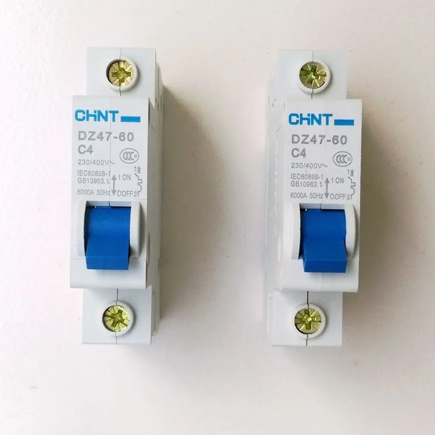 CHINT DZ47-60 C4 AC230/400V 1P 4A Rated Current 1 Pole Miniature Circuit Breaker C45
CHINT DZ47-60 C4 AC230/400V 1P 4A Rated Current 1 Pole Miniature Circuit Breaker C45