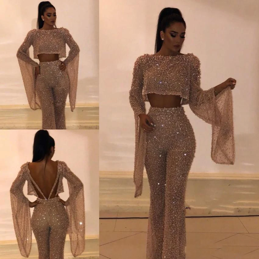 Sparkly Sequined Two Pieces Prom Dresses Long Sleeves Formal Dresses Party Evening Gowns Custom Made Pants Suits 2019
Sparkly Sequined Two Pieces Prom Dresses Long Sleeves Formal Dresses Party Evening Gowns Custom Made Pants Suits 2019