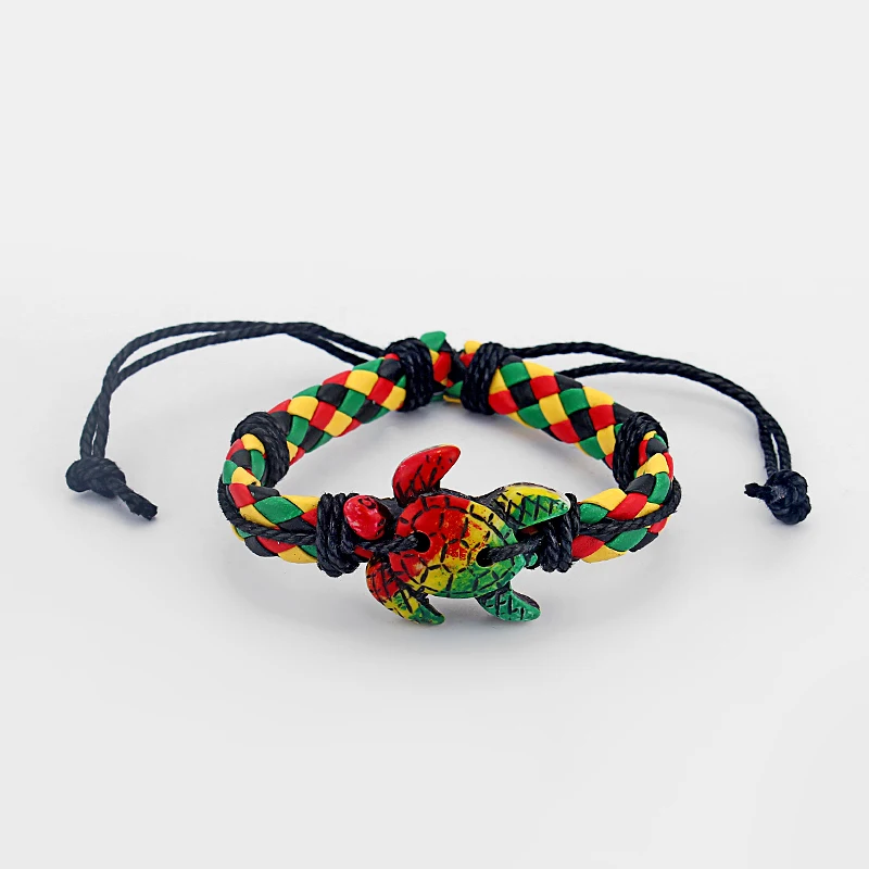 1Pcs Rasta Braided PU Leather Faux Yak Bone Resin Sea Turtle Charm Surfer Wristband Bracelet Bangle
1Pcs Rasta Braided PU Leather Faux Yak Bone Resin Sea Turtle Charm Surfer Wristband Bracelet Bangle