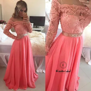 New Fashion Coral Prom Dresess Boat Neck Cheap Chiffon Long Sleeve Evening Dress Beaded Belt Party Gown
New Fashion Coral Prom Dresess Boat Neck Cheap Chiffon Long Sleeve Evening Dress Beaded Belt Party Gown