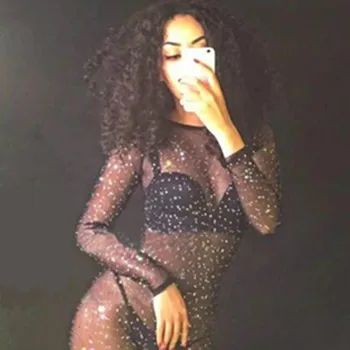 Women Fashion Rompers Rhinestones Jumpsuit Long Sleeves Stretch Sexy Nude Bodysuit Stage Performance Party One-piece Outfit
Women Fashion Rompers Rhinestones Jumpsuit Long Sleeves Stretch Sexy Nude Bodysuit Stage Performance Party One-piece Outfit