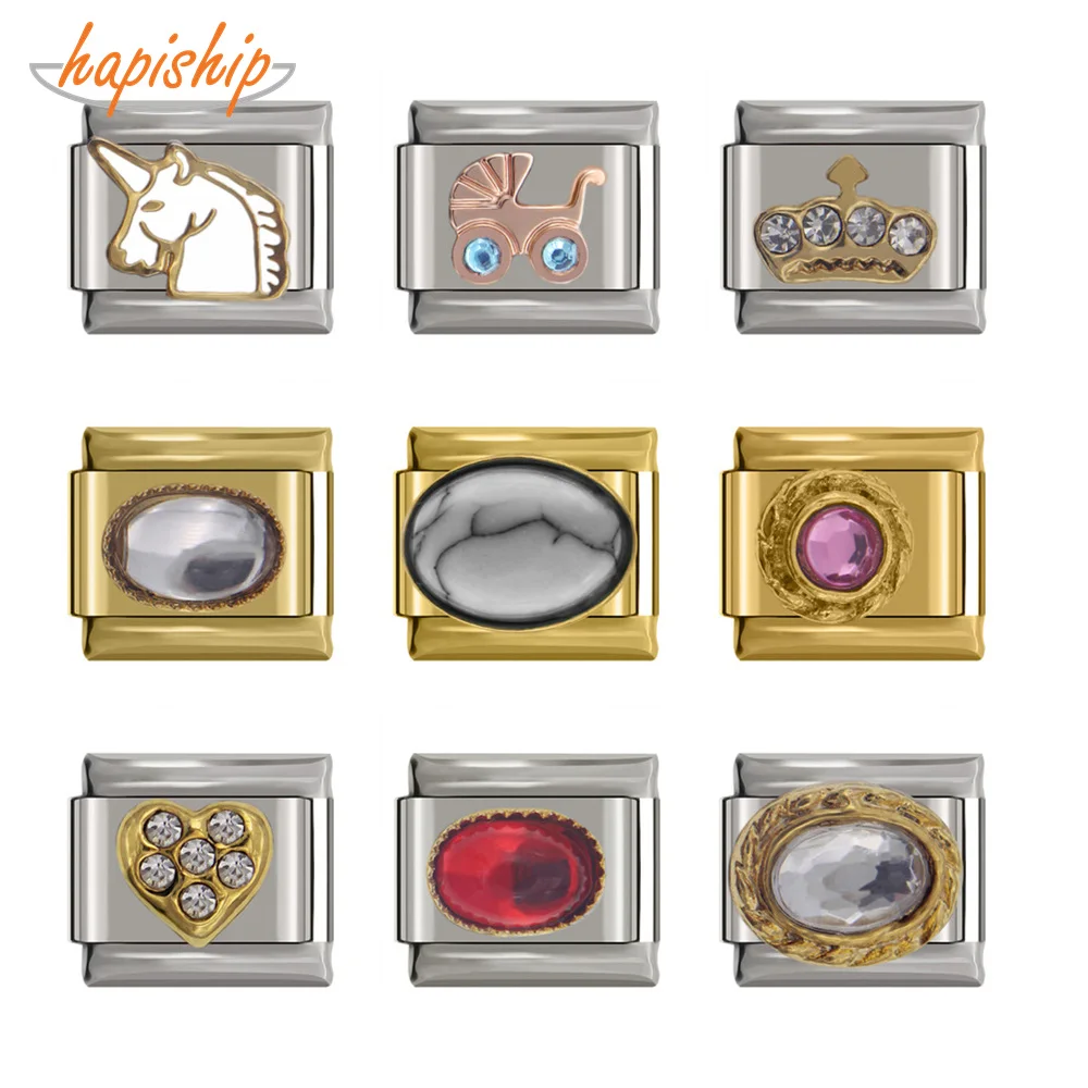 Hapiship 2019 New 9mm Width Original Daisy Heart Crown Unicorn Baby Carriage Charm Fit 9mm Bracelet Stainless Steel Link DJ129
Hapiship 2019 New 9mm Width Original Daisy Heart Crown Unicorn Baby Carriage Charm Fit 9mm Bracelet Stainless Steel Link DJ129
