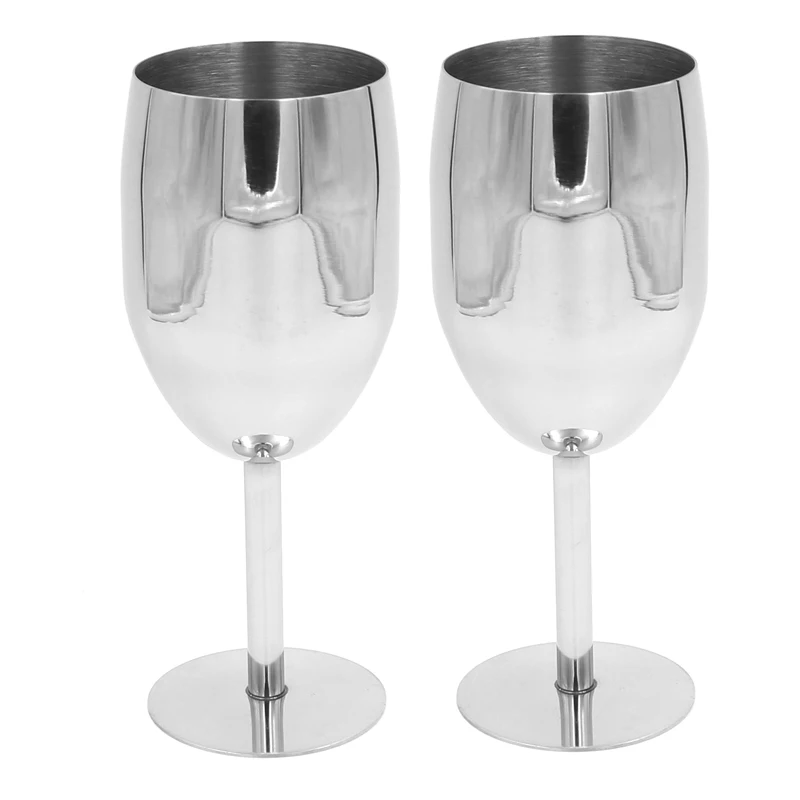 Image 2PCS 17CM Stainless Steel Wine Glass Drinking Cup Champagne Goblet Barware  Kitchen Tools  Party Supplies