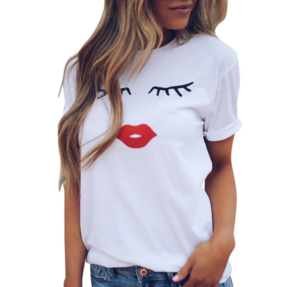 Pretty and cute Eye Lashes Red Lips Print Women t shirt Summer Casual Short Sleeve O Neck t-shirt Ladies White TShirt Tops#5$
Pretty and cute Eye Lashes Red Lips Print Women t shirt Summer Casual Short Sleeve O Neck t-shirt Ladies White TShirt Tops#5$