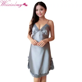 WEIXINBUY 2018 New Women Sexy Deep-V Straps Silk Lace Sleepwear Dress Mini Nightgowns Solid Color Nightwear Black Red Colors
WEIXINBUY 2018 New Women Sexy Deep-V Straps Silk Lace Sleepwear Dress Mini Nightgowns Solid Color Nightwear Black Red Colors